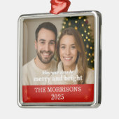  Family Photo Modern Red and Gold Snowflake メタルオーナメント (左)