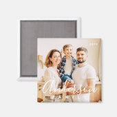 Family Photo Modern Simple Cursive Magnet マグネット (正面/裏面)
