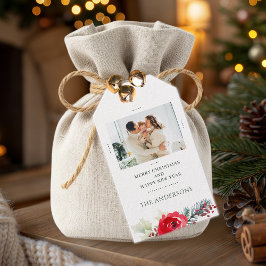 Family Photo Personalized Floral Christmas ギフトタグ