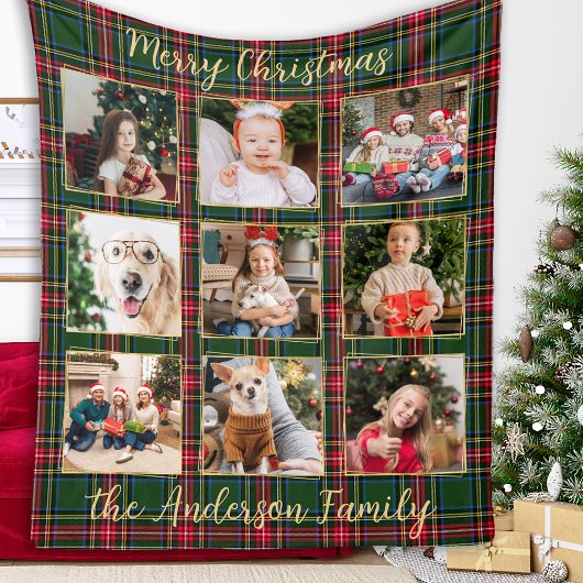 Family Photo Personalized Rustic Patchwork Plaid フリースブランケット