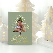 Family photo pine tree gold script green real  箔招待状