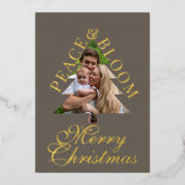 Family photo pine tree script gray gold real  箔招待状 (正面)