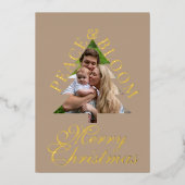 Family photo pine tree script taupe gold real 箔招待状 (正面)