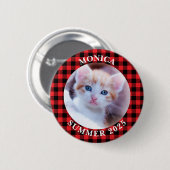 Family Photo Red Black Buffalo Plaid Border 缶バッジ (正面&裏面)