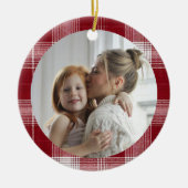 Family Photo Red Plaid Christmas Ornament セラミックオーナメント (正面)