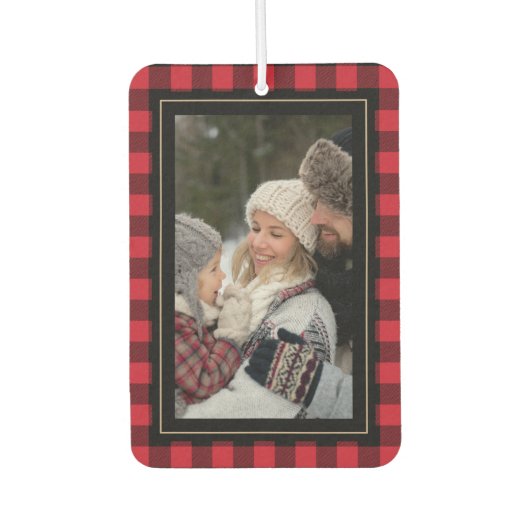Family Photo Rustic Buffalo Plaid カーエアーフレッシュナー (正面)
