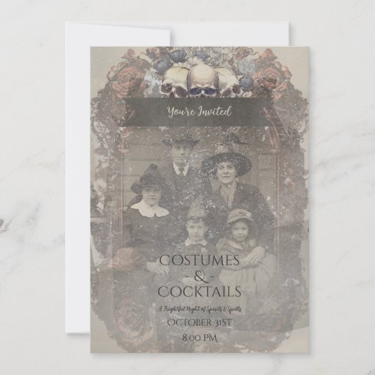 Family Photo Skull Roses Vintage Gothic Halloween  招待状 (正面)