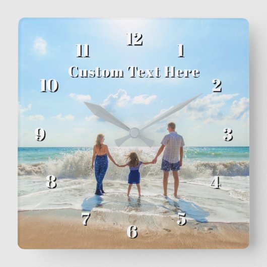 Family Photo Wall Clock Personalized Text スクエア壁時計 (正面)