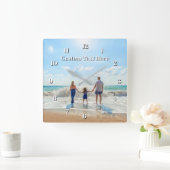 Family Photo Wall Clock Personalized Text スクエア壁時計 (ホーム)