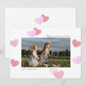 Family Photo Watercolor Hearts Valentines Day Card 招待状 (正面/裏面)