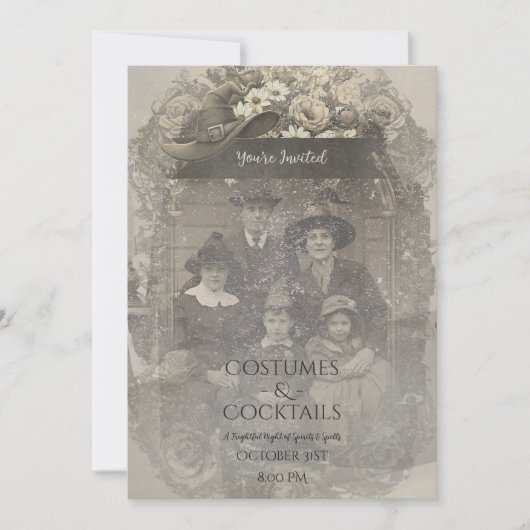 Family Photo Witch Hat Halloween Costume Party 招待状 (正面)