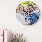 Family Photo with Modern Script Typography ラージ壁時計