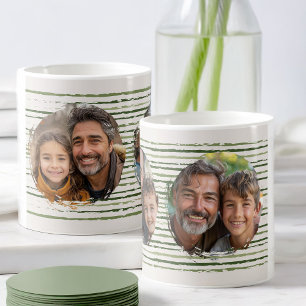 Family Photos on Neutral Green Sketch ストライプの Mug コーヒーマグカップ