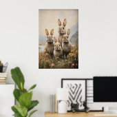 Family Rabbits Print, Easter Spring Bunny Painting ポスター (ホームオフィス)