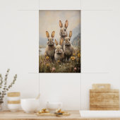 Family Rabbits Print, Easter Spring Bunny Painting ポスター (キッチン)