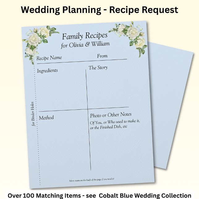 Family Recipe Sheets, Blue & White Roses  レターヘッド (クリエイターアップロード済み)