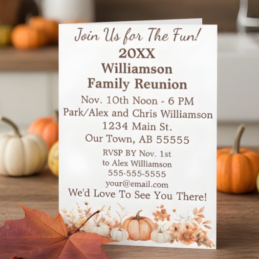 Family Reunion Fall Autumn Thanksgiving Card 招待状