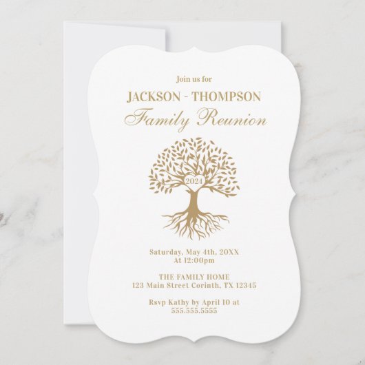 Family Reunion gold and white Invitation 招待状 (正面)