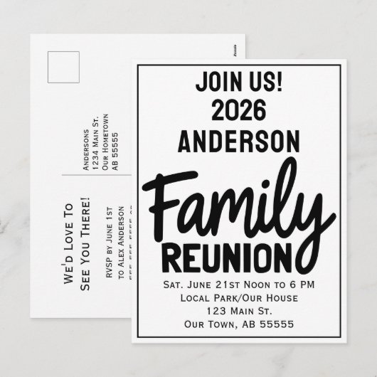 Family Reunion Join Us Bold Script Modern Postcard シーズンポストカード (正面/裏面)