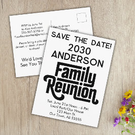 Family Reunion Modern Black White Save The Date シーズンポストカード