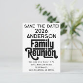 Family Reunion Modern Black White Save The Date シーズンポストカード (スタンド正面)