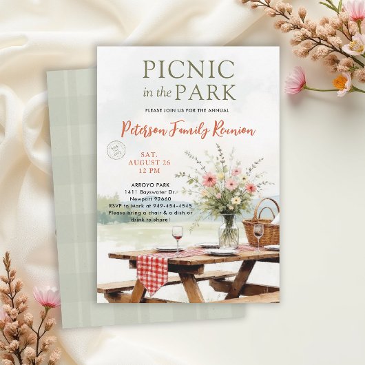 Family Reunion Park Picnic Outdoors Wildflowers 招待状