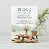 Family Reunion Picnic Elegant Watercolor Art Green 招待状 (スタンド正面)