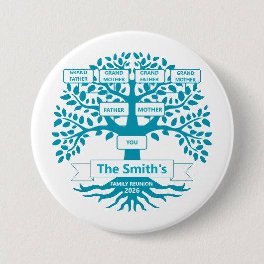 Family Reunion Pin with Custom Family Tree 缶バッジ (正面)