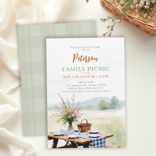 Family Reunion Summer Picnic Elegant Watercolor 招待状