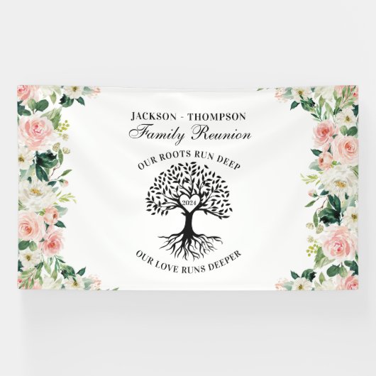 Family Reunion Tree Floral backdrop banner 横断幕 (横)