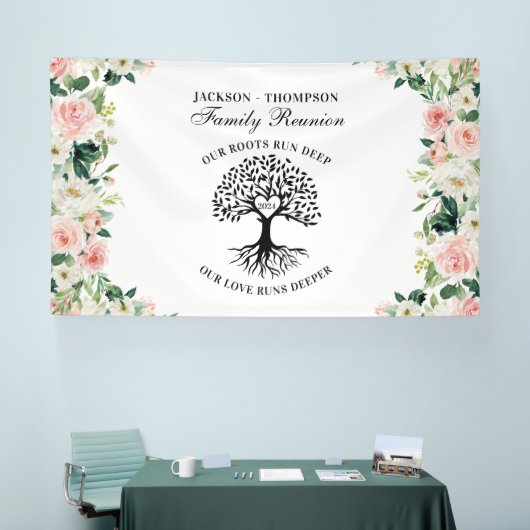 Family Reunion Tree Floral backdrop banner 横断幕 (トレードショー)