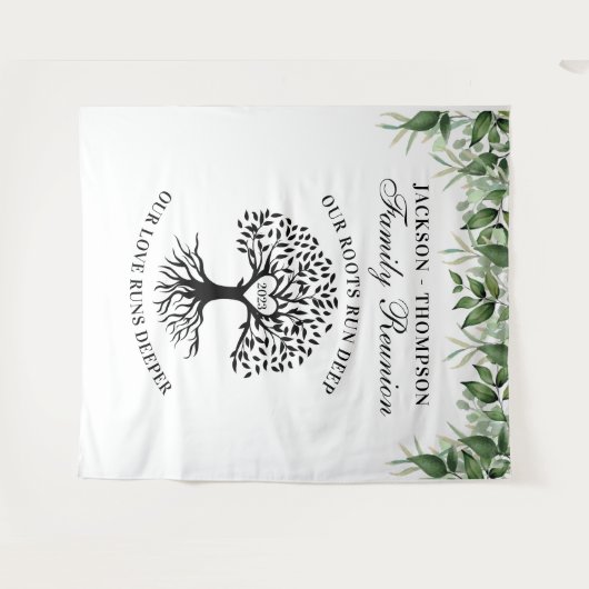 Family reunion tree greenery backdrop banner タペストリー (正面(横))