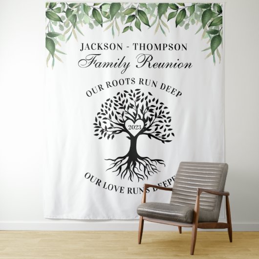 Family reunion tree greenery backdrop banner タペストリー (インサイチュ)