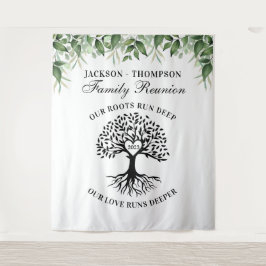 Family reunion tree greenery backdrop banner タペストリー