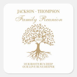 Family reunion tree white スクエアシール