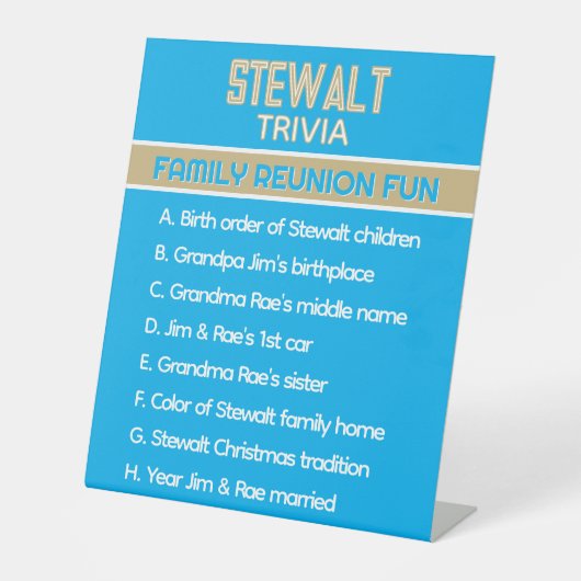 Family Reunion Trivia! Fun Custom  台座サイン (正面)
