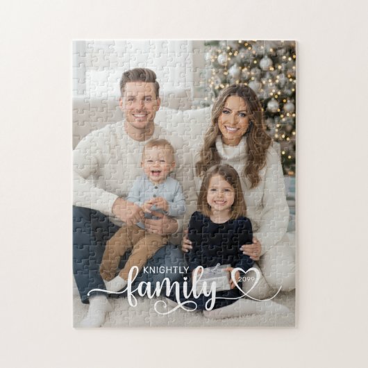 Family Script Photo Heart Name Custom ジグソーパズル (縦)