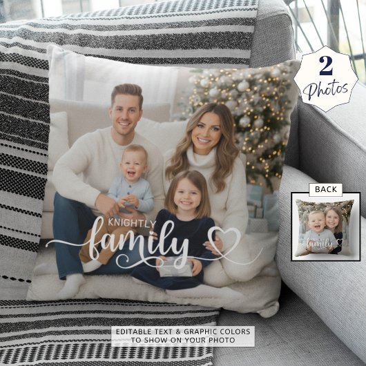 Family Script Photo Heart Name Custom Color クッション