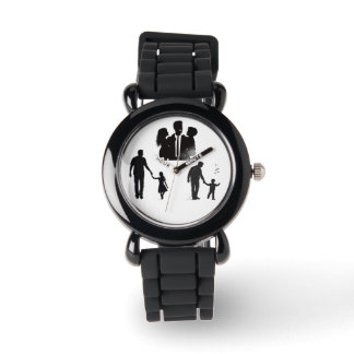 Family Silhouette Art Watch – Stylish Black Band 腕時計