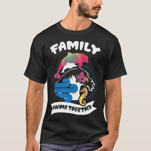 Family Swims Together Tie Dye Dolphins Fish Seahor Tシャツ (正面)