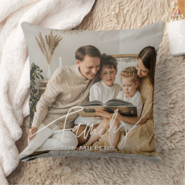 Family Text overlay boho classy cozy Throw Pillow クッション