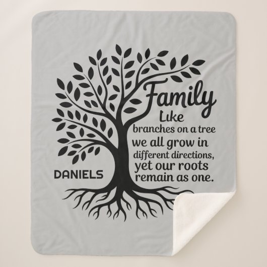 Family Tree Black & Gray Personalized シェルパブランケット (正面)