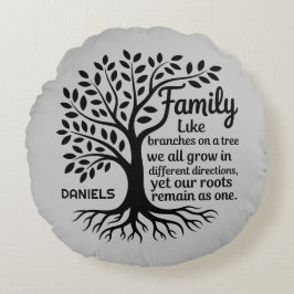 Family Tree Black & Gray Personalized ラウンドクッション