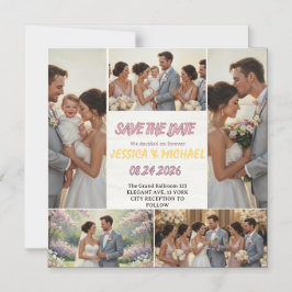 Family Trio Wedding Photo Collage Save the Date マグネット招待状