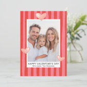 Family Valentine's Day Photo with Hearts Stripes シーズンカード (スタンド正面)