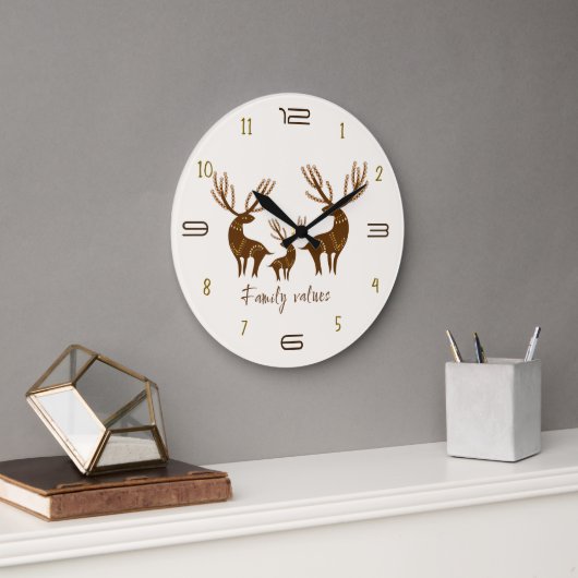 Family Values Deer Wall Clock ラージ壁時計 (オフィス)