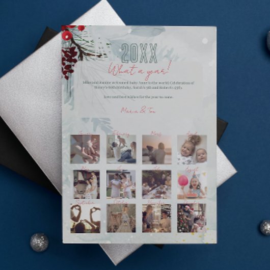 Family What A Year In Review 12 Photo Collage Mint シーズンポストカード