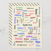 Family Word Cloud Fabおもしろいスクリプパーソナライズされたト 招待状 (正面/裏面)