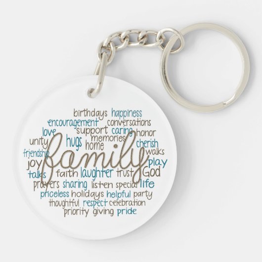 Family Word Cloud With Rope Text キーホルダー (裏面)