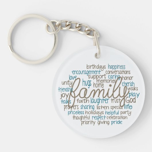 Family Word Cloud With Rope Text キーホルダー (正面)